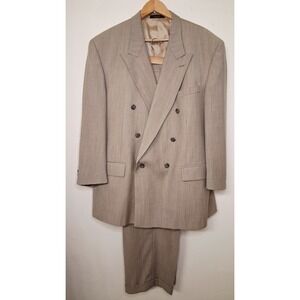 Givenchy Monsieur VTG Double Breasted Wool Suit 50R Jacket Pants 40x27* Textured
